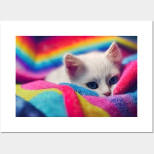 Cute kitten with blanket Posters and Art